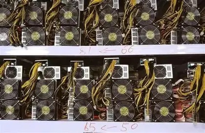 A panoramic view of a modern mining farm powered by sustainable energy, showcasing rows of efficient mining rigs